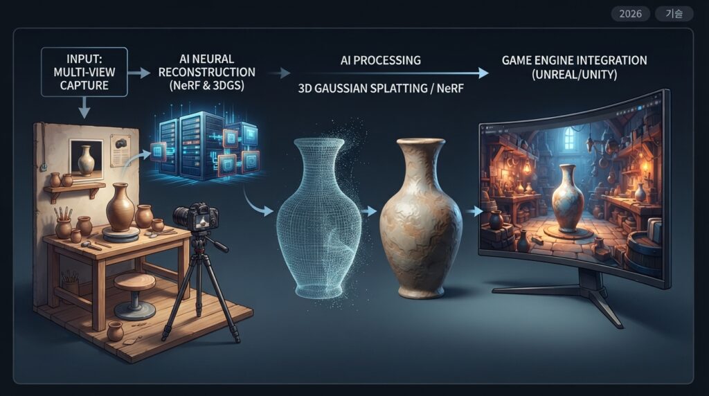 2026년, 3D 모델링 ‘노가다’는 끝났을까? AI NeRF/3DGS로 실사 3D 에셋 만들고 게임 엔진에 통합하는 실전 가이드