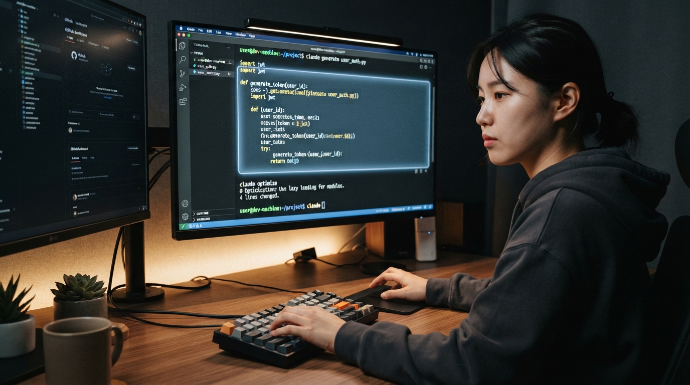터미널에서 AI 코딩 에이전트 Claude Code를 활용하여 개발 작업을 진행하는 모습 (2)
