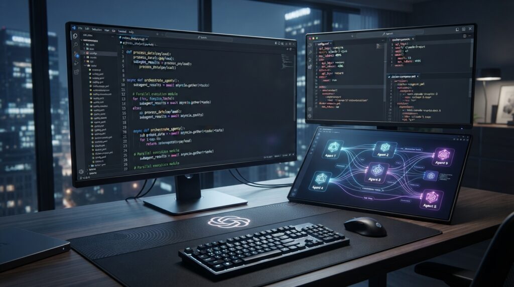Claude Code의 서브에이전트, 스킬, 자동화 훅을 활용하여 개발 워크플로우를 자동화하는 모습을 시각적으로 표현한 이미지.